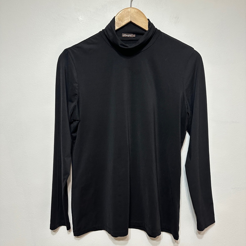 J.McLaughlin Mock Neck Top Womens L Black Lightweight Stretch Long Sleeve Base